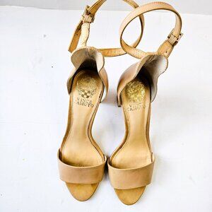 Vince Camuto Beige 3.5" Block Heel Dress Sandal Shoes With Ankle Strap. Size 8M